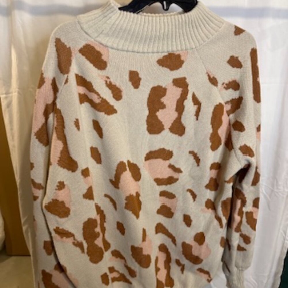 Animal Print Mock Neck Sweater – Size L